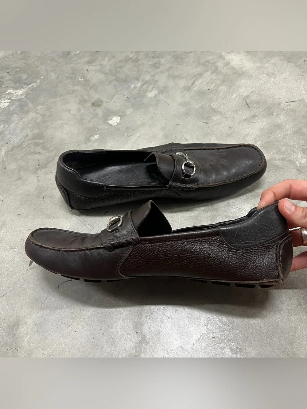 Vintage Brown Leather Gucci Loafer Shoes Male Size 13